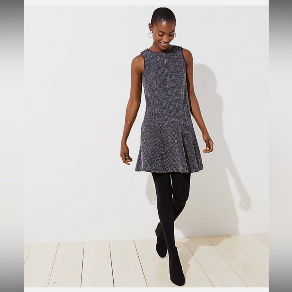 LOFT Black and Purple Tweed Dress